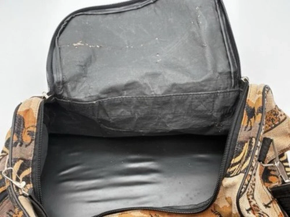 Vintage American UNI Safari Animal Tapestry Duffel Bag Travel Gym Tote 18”